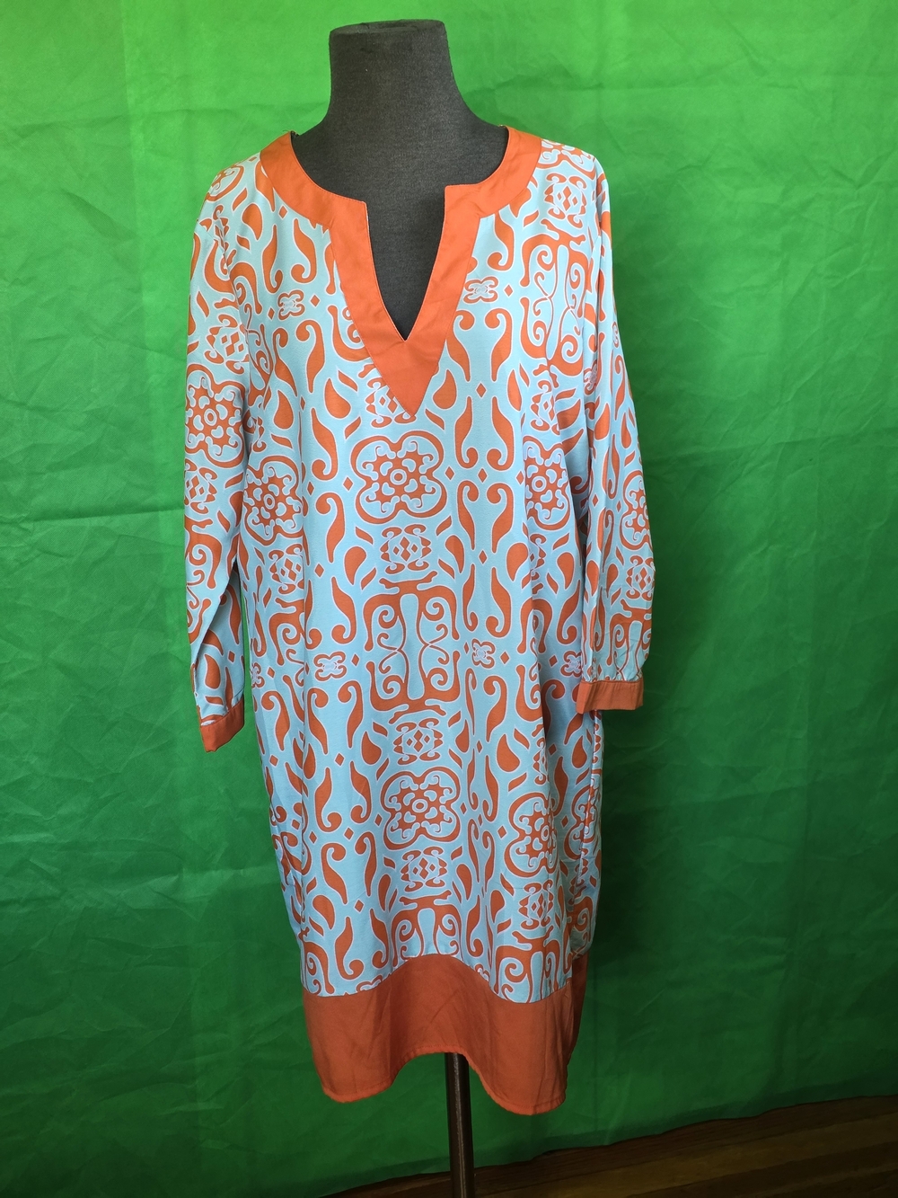 Buckhead Betties Orange Blue Printed Tunic Dress L Boho Resort Casual